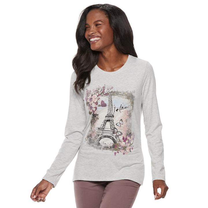 Women's Sonoma Goods For Life&trade; Graphic Crewneck Tee, Size: Medium, Light Grey