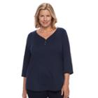 Plus Size Croft & Barrow&reg; Solid V-neck Tee, Women's, Size: 2xl, Blue