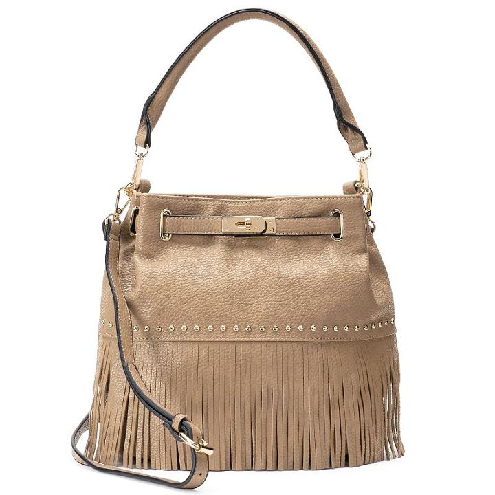 Mellow World Lorraine Fringe Bucket Bag, Women's, Beig/green (beig/khaki)
