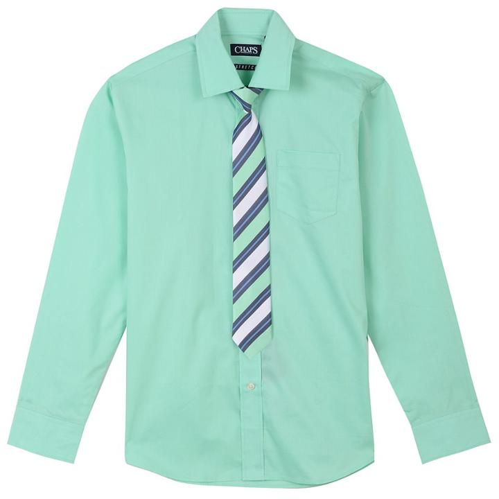 Boys 4-20 Chaps Stretch Shirt & Tie Set, Size: 16, Lt Green