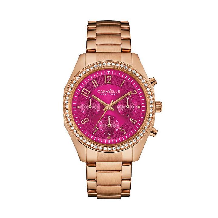 Caravelle New York By Bulova Women's Crystal Stainless Steel Chronograph Watch - 44l223, Pink
