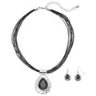 Plus Size Hammered Teardrop Necklace & Earring Set, Women's, Black