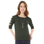 Juniors' Iz Byer Cutout Ladder Sleeve Crewneck Top, Teens, Size: Small, Dark Green