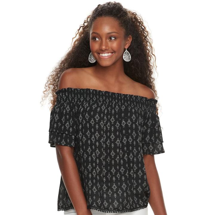 Juniors' Rewind Woven Off-the-shoulder Top, Teens, Size: Xl, Black