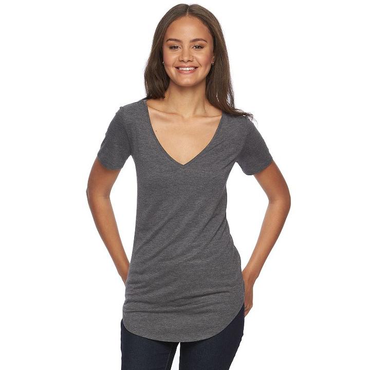 Juniors' Mudd&reg; Short Sleeve V-neck Tee, Girl's, Size: Large, Grey