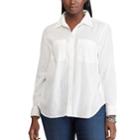 Plus Size Chaps Button Front Chambray Top, Women's, Size: 3xl, White