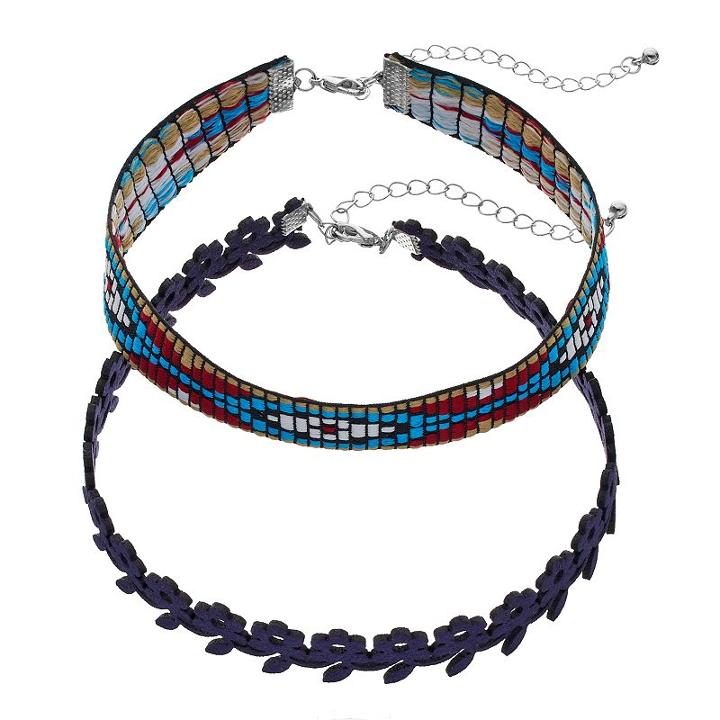 Mudd&reg; Southwest & Flower Choker Necklace Set, Women's, Navy