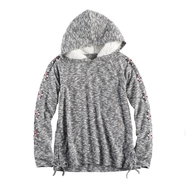 Girls 7-16 Mudd Side-seam Lace-up Sherpa Hoodie, Size: 12, Med Grey