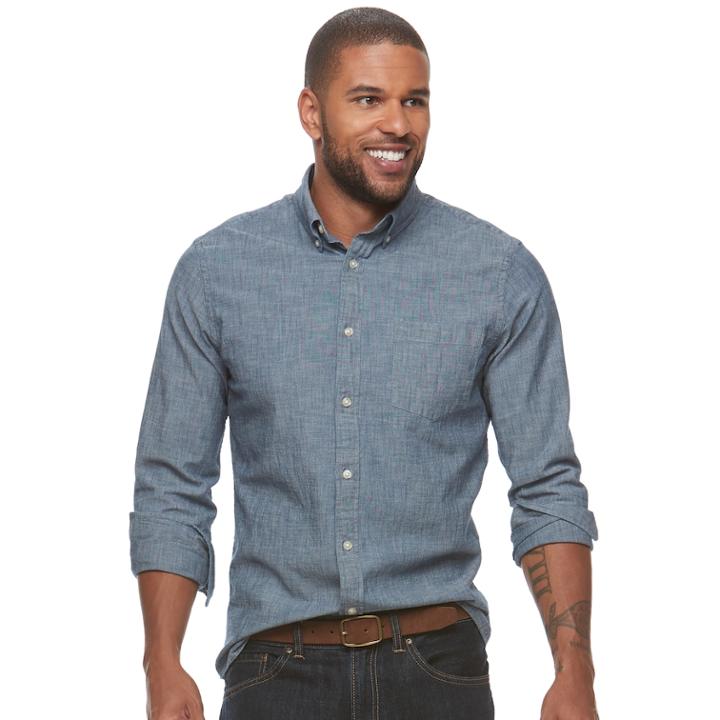 Men's Sonoma Goods For Life&trade; Modern-fit Checked Stretch Poplin Button-down Shirt, Size: Large, Light Blue