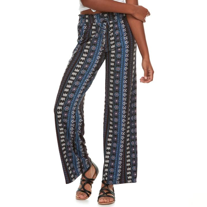 Juniors' Joe B Mid-rise Printed Peached Wide-leg Pants, Teens, Size: Xs, Black Multi