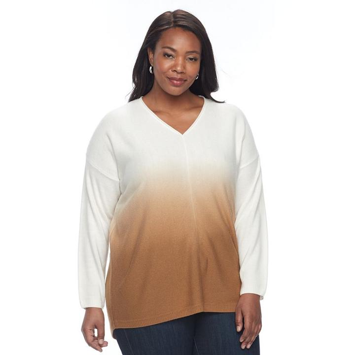 Plus Size Napa Valley Dip-dye Sweater, Women's, Size: 1xl, Dark Beige