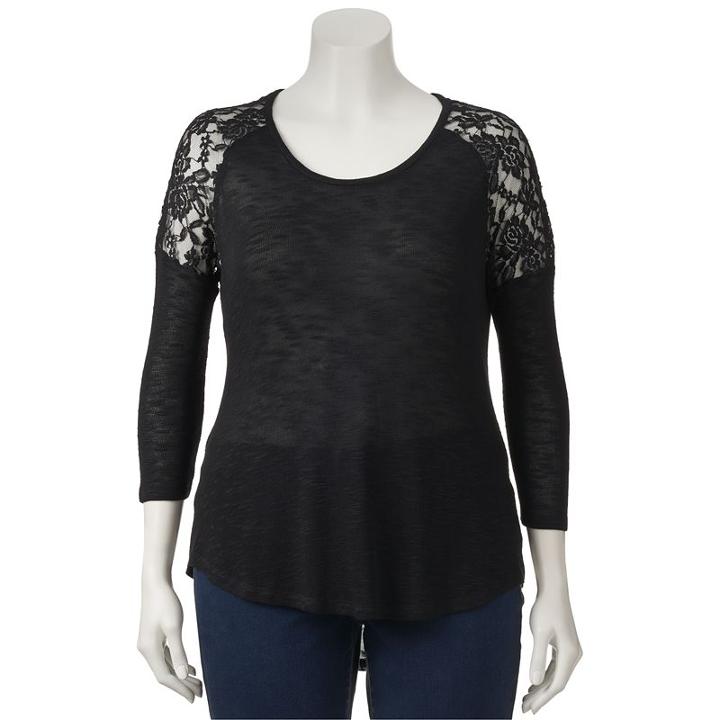 Juniors' Plus Size Candie's Lace High-low Top, Girl's, Size: 1xl, Black