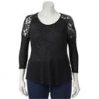 Juniors' Plus Size Candie's Lace High-low Top, Girl's, Size: 1xl, Black
