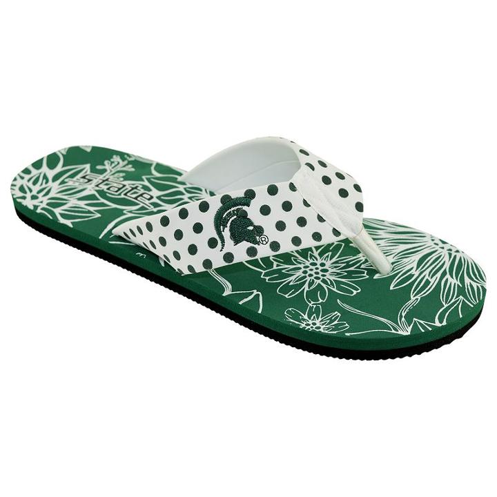 Women's College Edition Michigan State Spartans Floral Polka-dot Flip-flops, Size: Xl, White