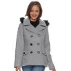 Juniors' Urban Republic Faux-fur Double-breasted Peacoat, Teens, Size: Medium, Med Grey