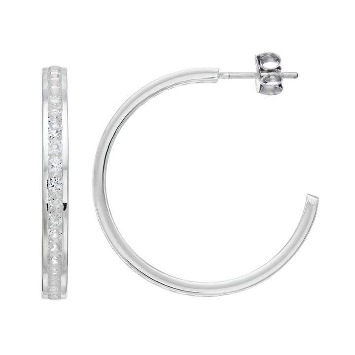 Traditions Sterling Silver Channel-set White Topaz Birthstone Hoop Earrings, Women's