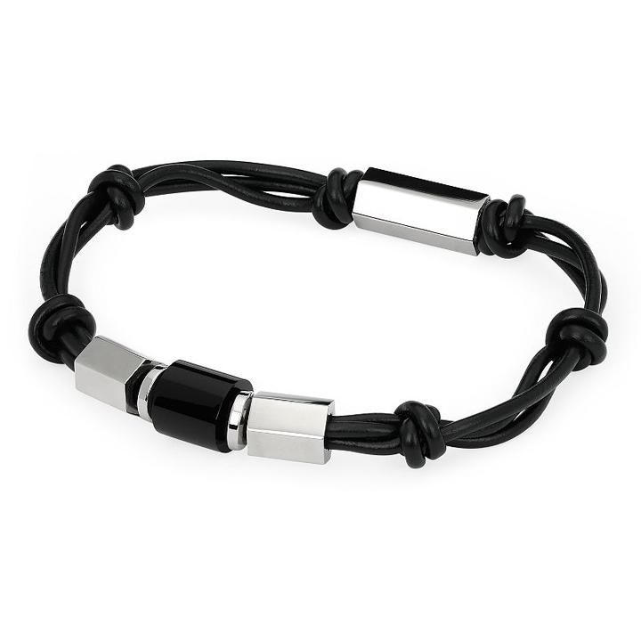 Stainless Steel Knotted Rubber Bracelet - Men, Size: 9, Grey