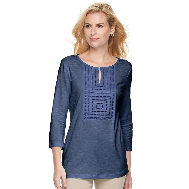 Women's Croft & Barrow® Open-work Slubbed Tee, Size: Xl, Blue