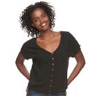 Juniors' Mudd&reg; Button-front Crop Top, Teens, Size: Medium, Black