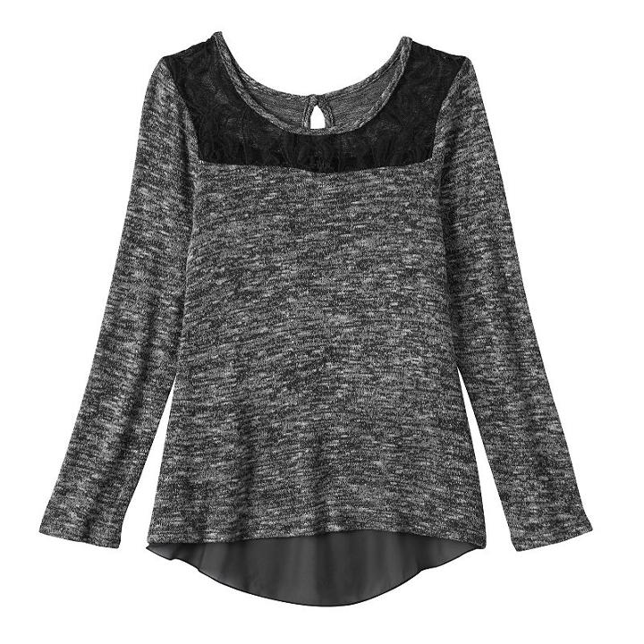 Girls Plus Size 2hip Spacedye Split Back Knit Sweater Top, Girl's, Size: Xxl Plus, Black