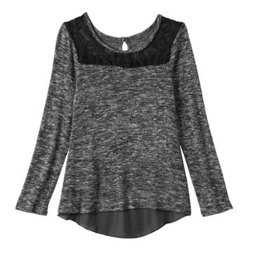 Girls Plus Size 2hip Spacedye Split Back Knit Sweater Top, Girl's, Size: Xxl Plus, Black