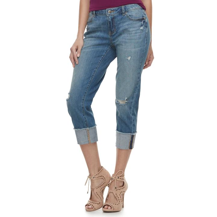 Women's Jennifer Lopez Ripped Boyfriend Jeans, Size: 14, Dark Blue