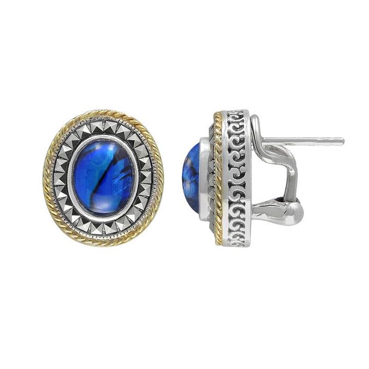 Lavish By Tjm 14k Gold Over Silver And Sterling Silver Blue Abalone Doublet Earrings - Made With Swarovski Marcasite, Women's