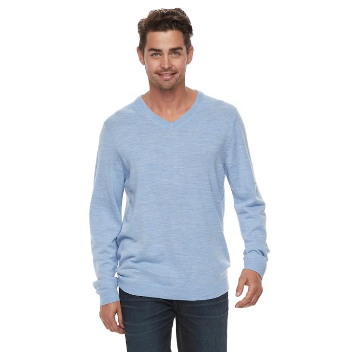 Men Apt. 9&reg; Wool-blend Merino V-neck Sweater, Size: Xl, Blue