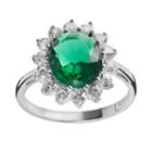 Sophie Miller Sterling Silver Simulated Emerald And Cubic Zirconia Halo Ring, Women's, Size: 7, Green