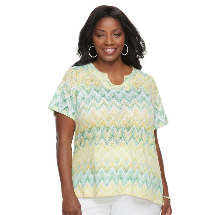 Plus Size Alfred Dunner Studio Zig Zag Top, Women's, Size: 1xl, Geen Yellow Zigzag