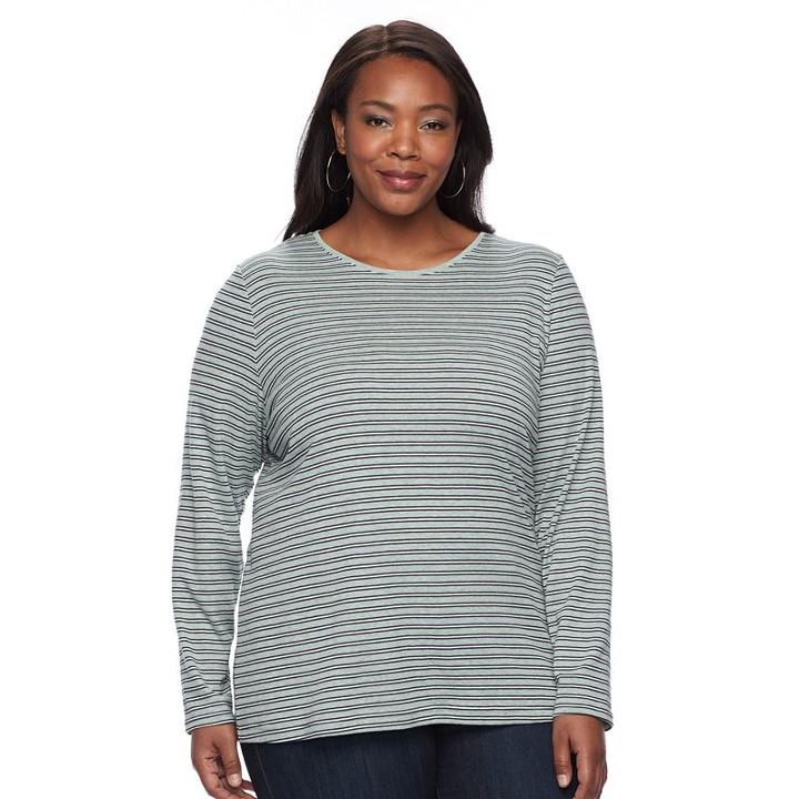 Plus Size Croft & Barrow&reg; Crewneck Long-sleeve Tee, Women's, Size: 1xl, Med Green