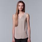 Women's Simply Vera Vera Wang Pleated Splitneck Tank, Size: Xxl, Med Beige