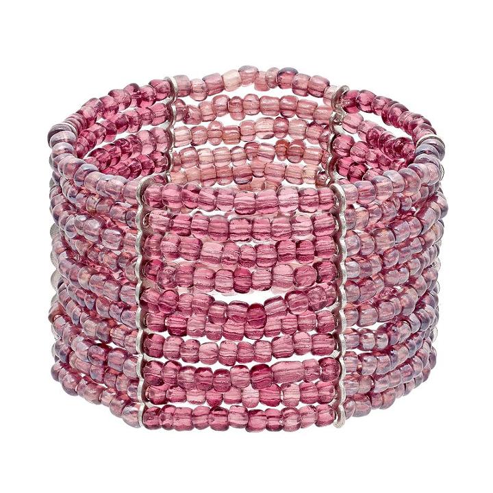 Purple Seed Bead Multi Row Stretch Bracelet, Women's
