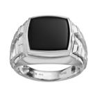 Onyx Sterling Silver Textured Ring - Men, Size: 12, Black