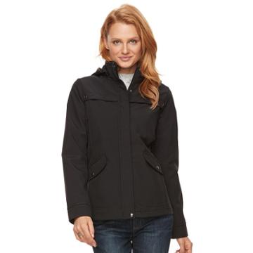 Women's Weathercast Hooded Soft Shell Rain Jacket, Size: Large, Black