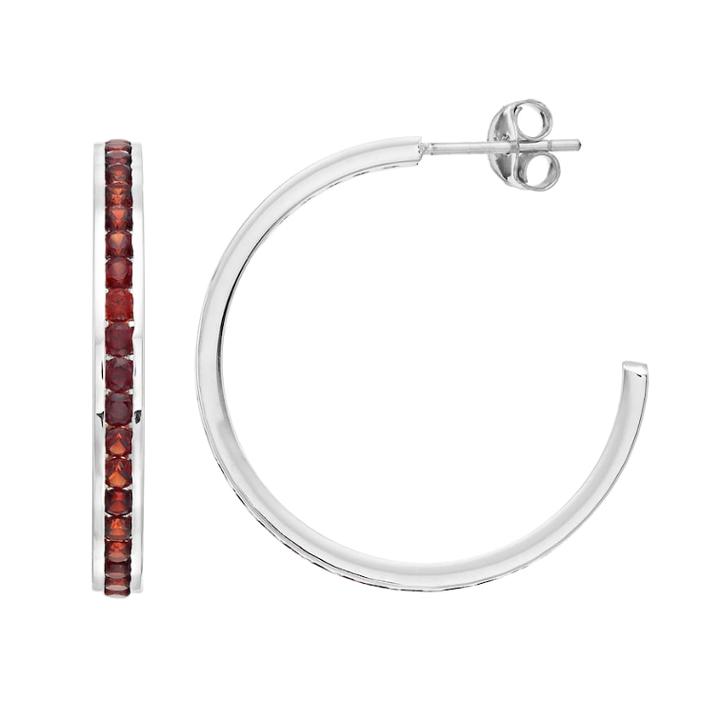 Traditions Sterling Silver Channel-set Garnet Birthstone Hoop Earrings, Women's, Red