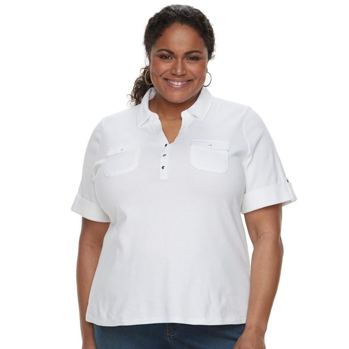 Plus Size Croft & Barrow&reg; 2-pocket Henley Polo, Women's, Size: 3xl, White