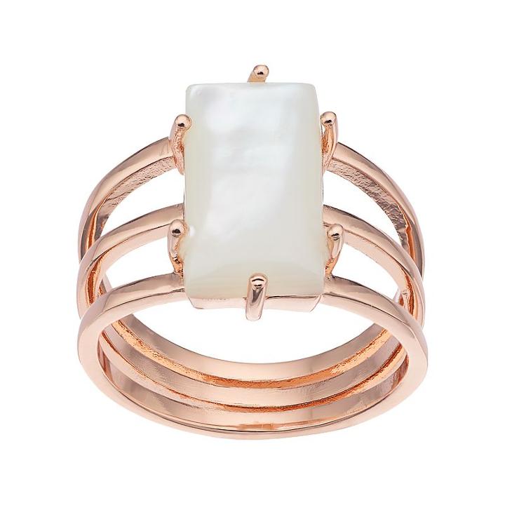Olive & Ivy Mother-of-pearl Rectangle Multirow Ring, Women's, Size: 7, White