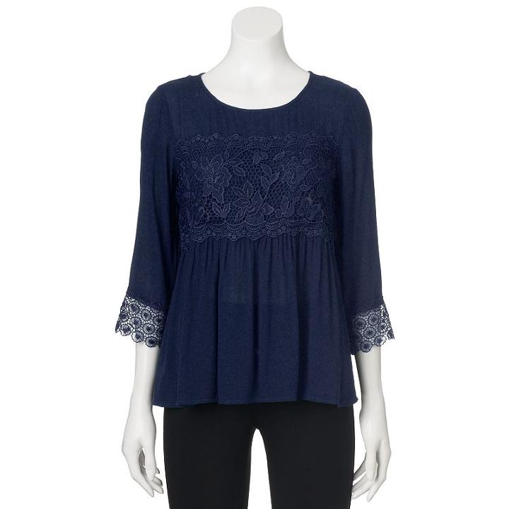 Juniors' Trixxi Pepulum Hem Lace Top, Girl's, Size: Large, Blue
