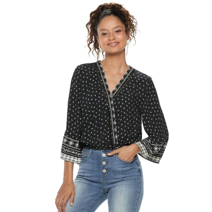 Juniors' Rewind Floral Surplice Top, Teens, Size: Small, Black