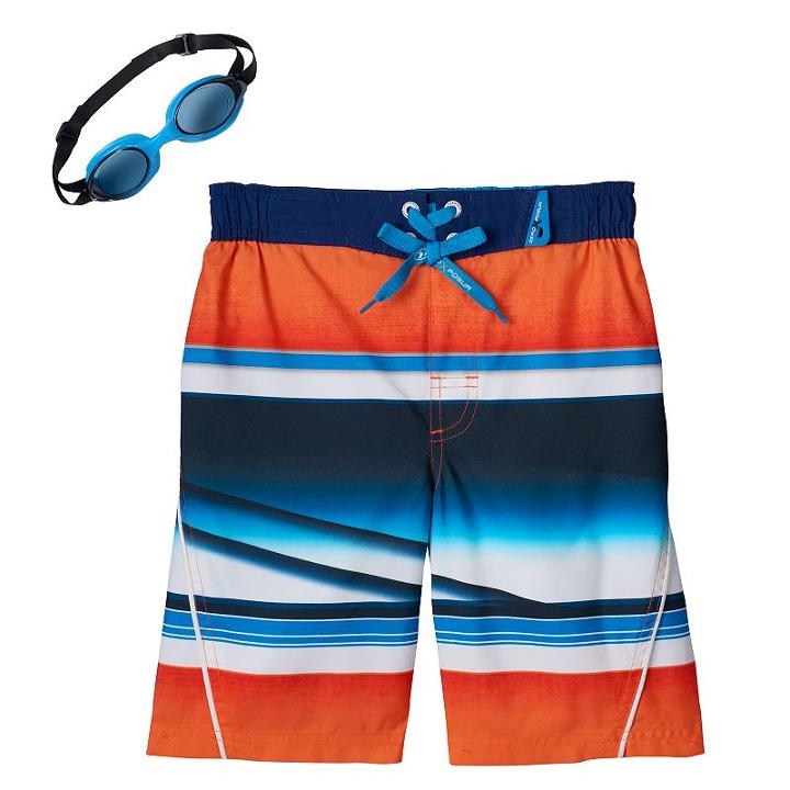 Boys 4-7 Zeroxposur Whiplash Stripes Swim Trunks With Goggles, Boy's, Size: 5/6, Orange Oth