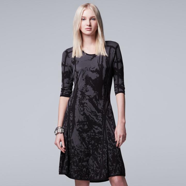 Women's Simply Vera Vera Wang Print Sweaterdress, Size: Xl, Grey