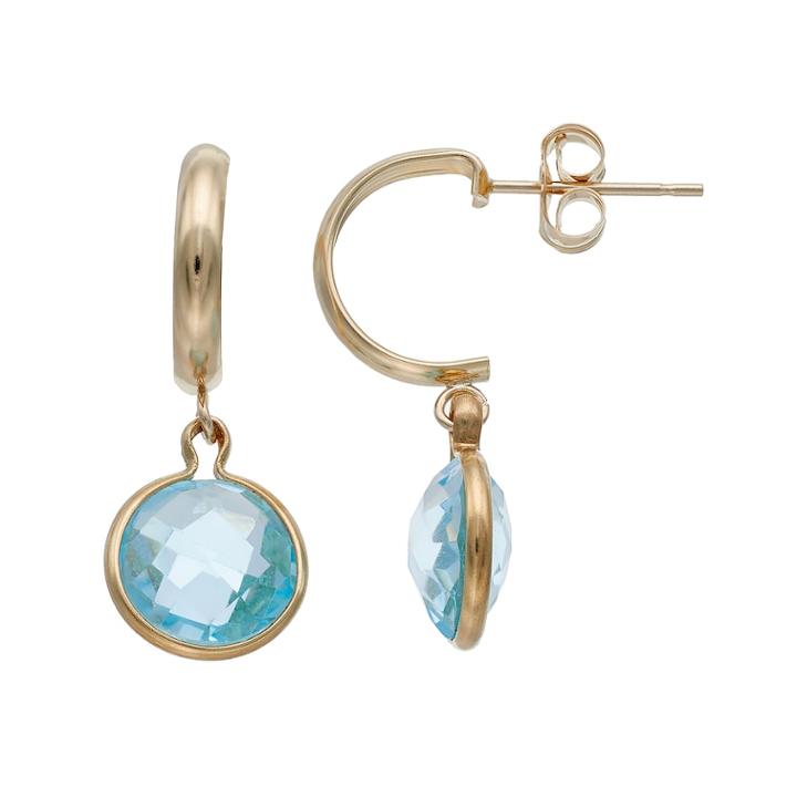 10k Gold Sky Blue Topaz Semi-hoop Earrings, Women's
