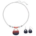 Red, White & Blue Teardrop Double Strand Necklace & Earring Set, Women's, Multicolor