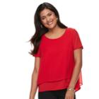 Petite Dana Buchman Woven Double-layer Tee, Women's, Size: Xl Petite, Med Red
