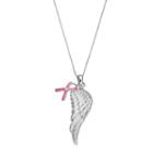 Sterling Silver Diamond Accent Pink Ribbon Charm & Angel Wing Pendant, Women's, Size: 18