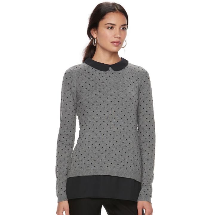 Women's Elle&trade; Dot Mock-layer Sweater, Size: Medium, Lt Orange
