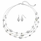 White Beaded Multi Strand Necklace & Drop Earring Set, Women's