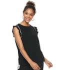 Women's Popsugar Striped-trim Ruffled Top, Size: Large, Black