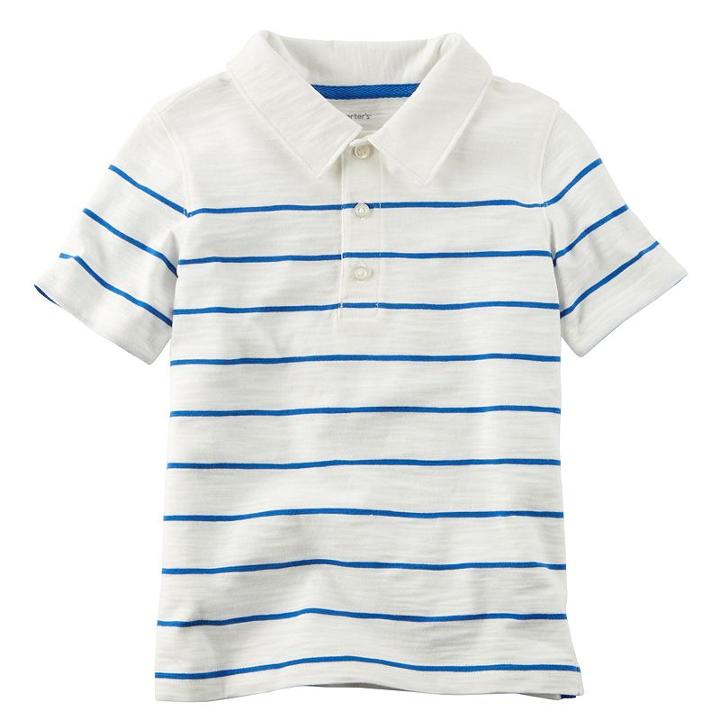 Boys 4-8 Carter's Slubbed Thin Stripe Polo, Size: 6, White Blue